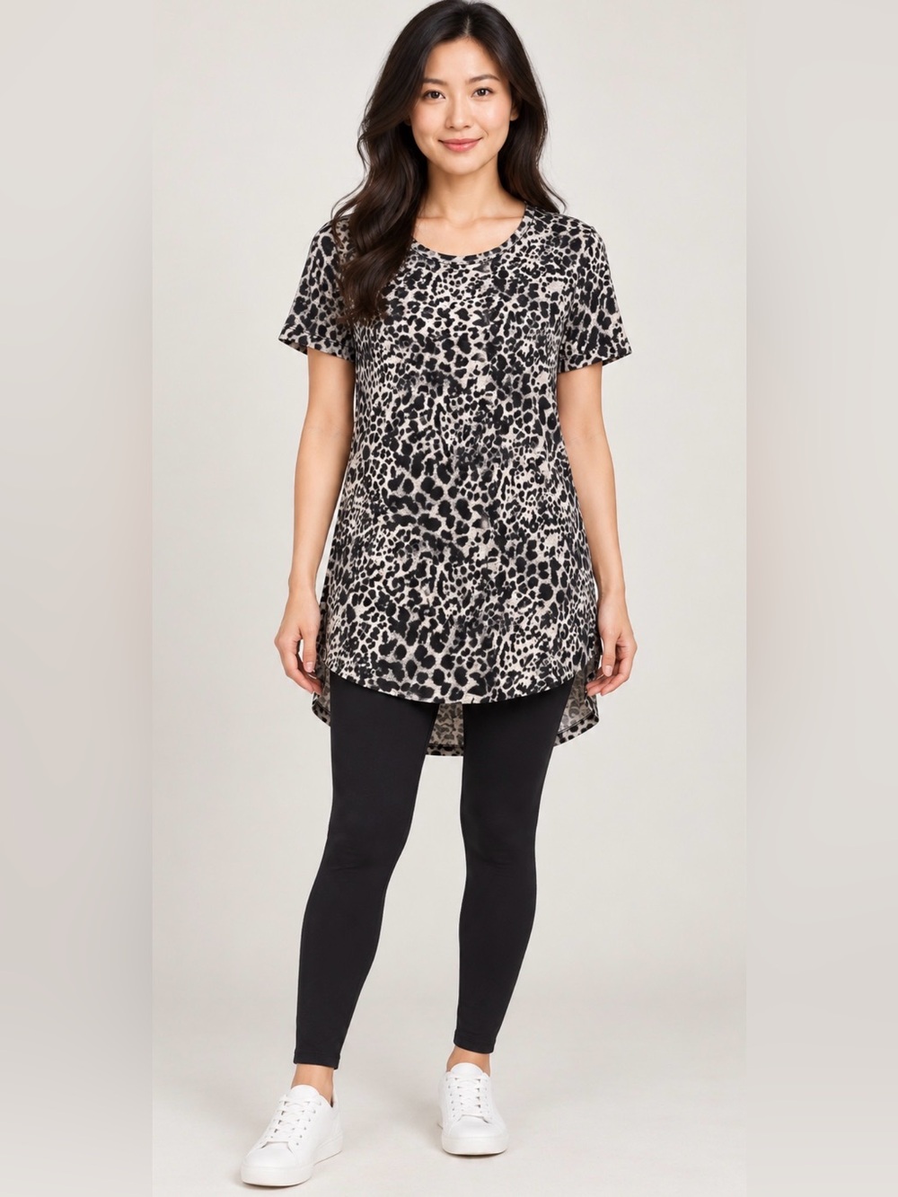 HUE Leopard-Print High-Low Tunic Top – XS